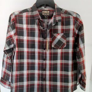 New Boy's Store 68 Plaid Shirt Long Sleeve Size Large Top Red‎ Black Grey